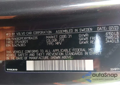 2024 Volvo Xc90 B6 Plus Bright Theme 7-Seater z USA, uszkodzony, nr VIN YV4062PEXR1164226